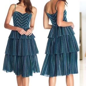 Dress the Population Kathy Glitter Stripe Tiered Ruffle Cocktail Dress